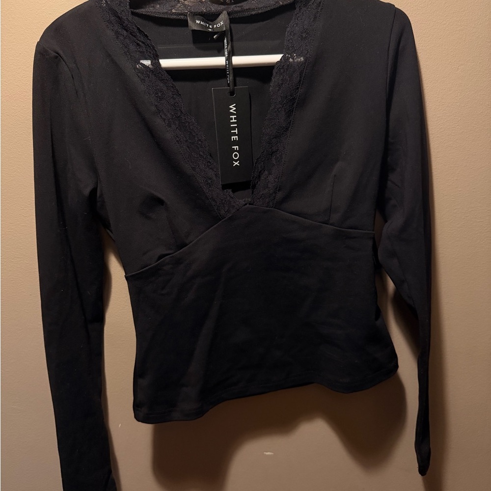 White Fox Boutique Black V-Neck Lace Top